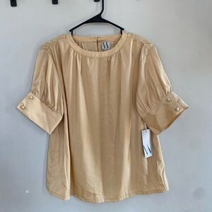 Classy Silk Blouse With Buttoned Puff Sleeves